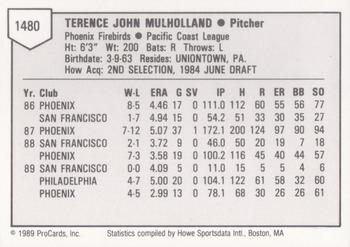 1989 ProCards Triple A #1480 Terry Mulholland Back