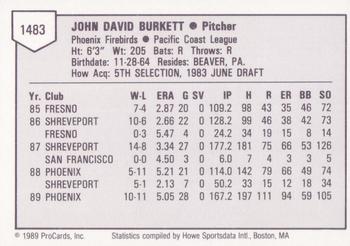1989 ProCards Triple A #1483 John Burkett Back
