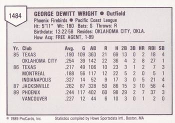 1989 ProCards Triple A #1484 George Wright Back