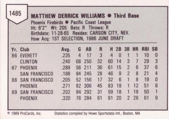 1989 ProCards Triple A #1485 Matt Williams Back