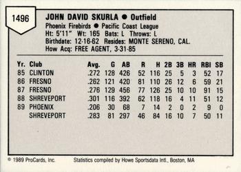 1989 ProCards Triple A #1496 John Skurla Back