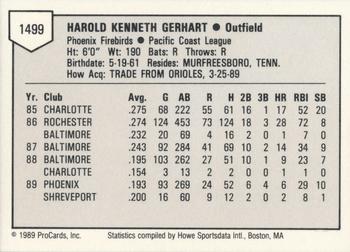 1989 ProCards Triple A #1499 Ken Gerhart Back