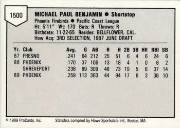 1989 ProCards Triple A #1500 Mike Benjamin Back