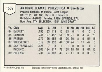 1989 ProCards Triple A #1502 Tony Perezchica Back