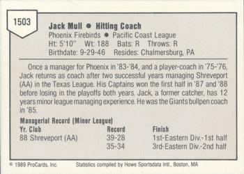 1989 ProCards Triple A #1503 Jack Mull Back