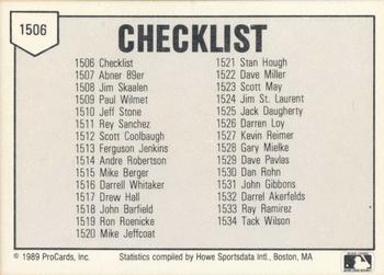 1989 ProCards Triple A #1506 Checklist Back