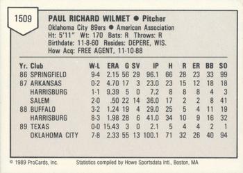 1989 ProCards Triple A #1509 Paul Wilmet Back