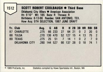 1989 ProCards Triple A #1512 Scott Coolbaugh Back