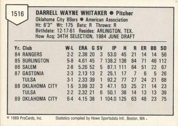 1989 ProCards Triple A #1516 Darrell Whitaker Back