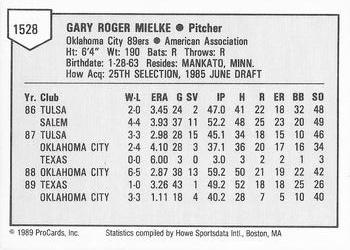 1989 ProCards Triple A #1528 Gary Mielke Back