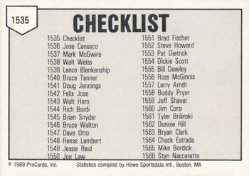 1989 ProCards Triple A #1535 Checklist Back