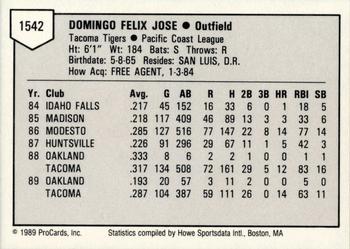 1989 ProCards Triple A #1542 Felix Jose Back