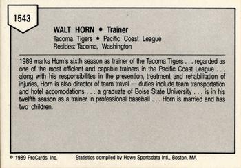 1989 ProCards Triple A #1543 Walt Horn Back