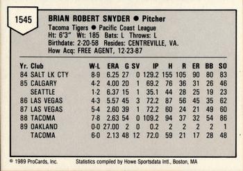 1989 ProCards Triple A #1545 Brian Snyder Back