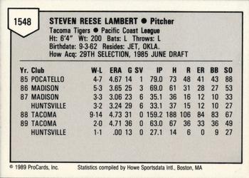 1989 ProCards Triple A #1548 Reese Lambert Back