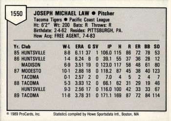 1989 ProCards Triple A #1550 Joe Law Back