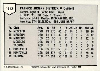 1989 ProCards Triple A #1553 Pat Dietrick Back