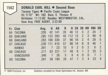 1989 ProCards Triple A #1562 Donnie Hill Back