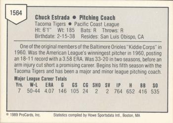 1989 ProCards Triple A #1564 Chuck Estrada Back