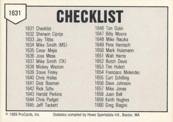 1989 ProCards Triple A #1631 Checklist Back