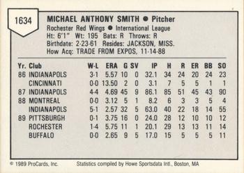 1989 ProCards Triple A #1634 Mike Smith Back