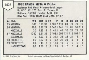 1989 ProCards Triple A #1636 Jose Mesa Back