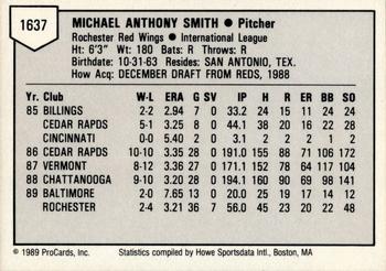 1989 ProCards Triple A #1637 Mike Smith Back