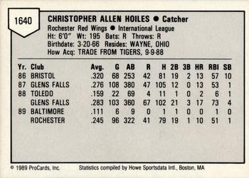 1989 ProCards Triple A #1640 Chris Hoiles Back