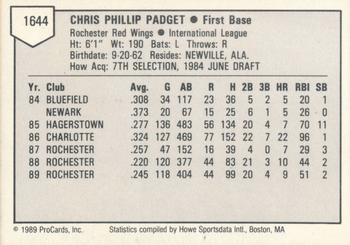 1989 ProCards Triple A #1644 Chris Padget Back