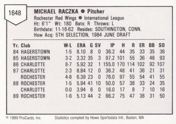 1989 ProCards Triple A #1648 Mike Raczka Back