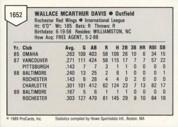 1989 ProCards Triple A #1652 Butch Davis Back