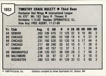 1989 ProCards Triple A #1653 Tim Hulett Back