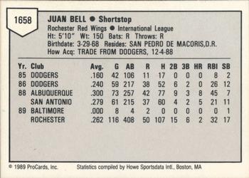1989 ProCards Triple A #1658 Juan Bell Back