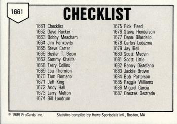 1989 ProCards Triple A #1661 Checklist Back