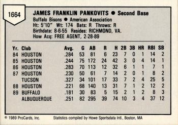 1989 ProCards Triple A #1664 Jim Pankovits Back