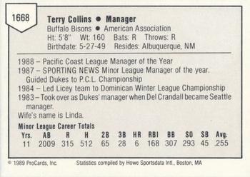 1989 ProCards Triple A #1668 Terry Collins Back