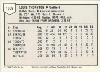 1989 ProCards Triple A #1669 Lou Thornton Back