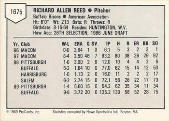 1989 ProCards Triple A #1675 Rick Reed Back