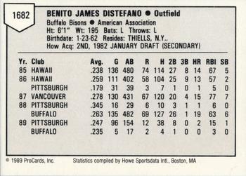 1989 ProCards Triple A #1682 Benny Distefano Back