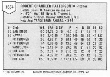 1989 ProCards Triple A #1684 Bob Patterson Back