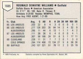 1989 ProCards Triple A #1685 Reggie Williams Back
