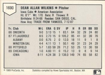 1989 ProCards Triple A #1690 Dean Wilkins Back