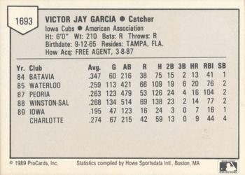 1989 ProCards Triple A #1693 Butch Garcia Back