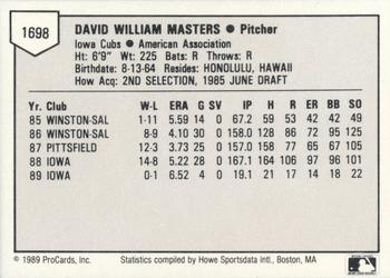 1989 ProCards Triple A #1698 David Masters Back