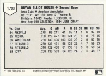 1989 ProCards Triple A #1700 Bryan House Back