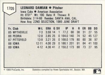 1989 ProCards Triple A #1705 Len Damian Back