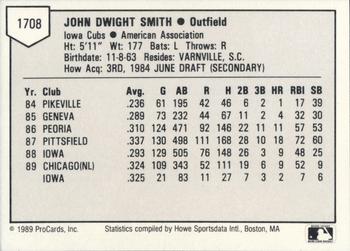 1989 ProCards Triple A #1708 Dwight Smith Back