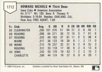 1989 ProCards Triple A #1712 Howard Nichols Back