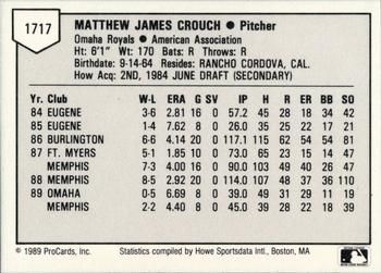 1989 ProCards Triple A #1717 Matt Crouch Back