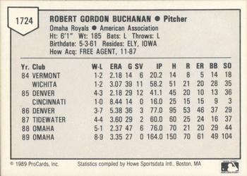 1989 ProCards Triple A #1724 Bob Buchanan Back